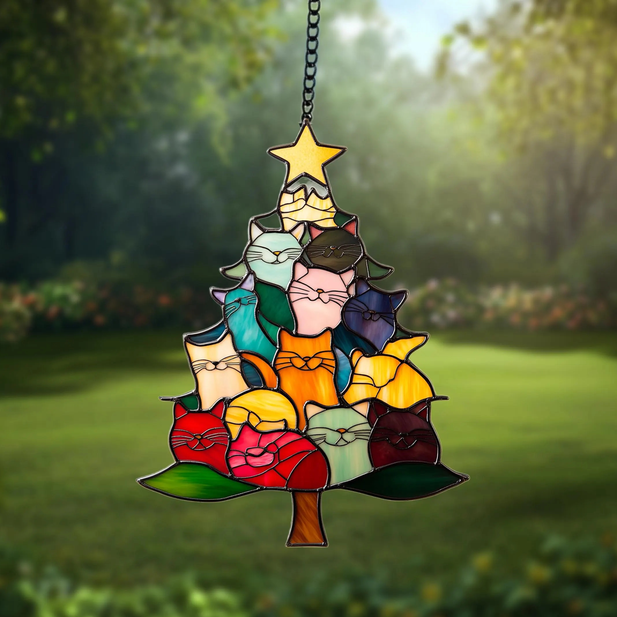 💥ON SALE💥Cat Christmas Tree Suncatcher Ornament Decoration🐱🎄✨