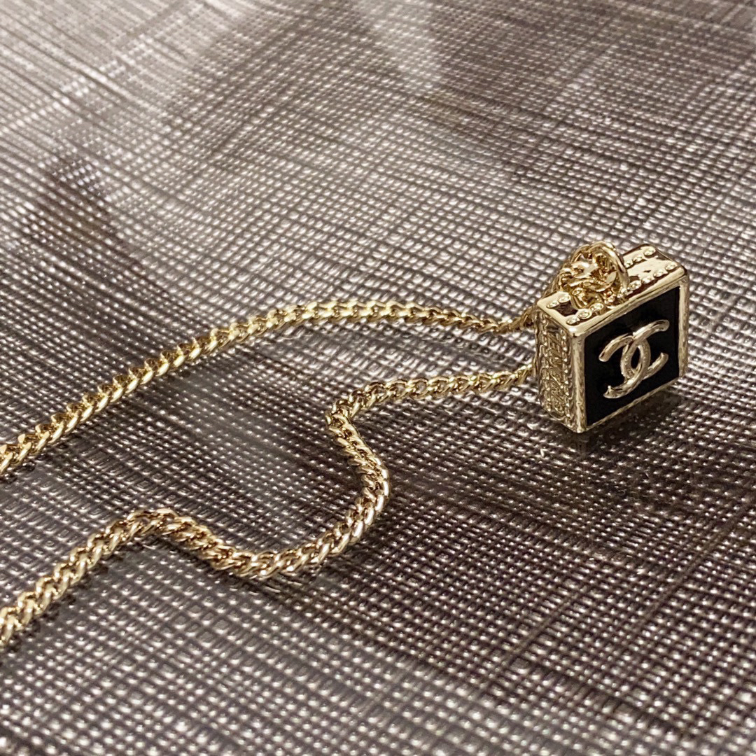 Chanel New Black Square Leather Necklace