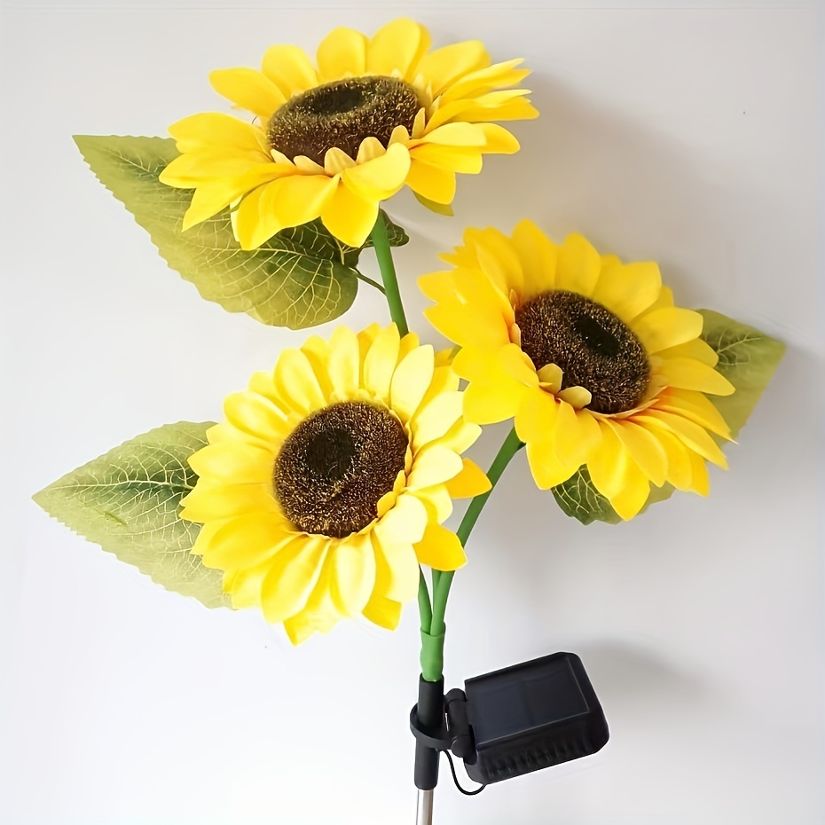 2pcs/4pcs Solar Sunflower Garden Lights With 3pcs/1pc Heads, Outdoor Simulation Flower Solar Lights Ground Plug-in Lights LED Decorative, For Garden, Lawn