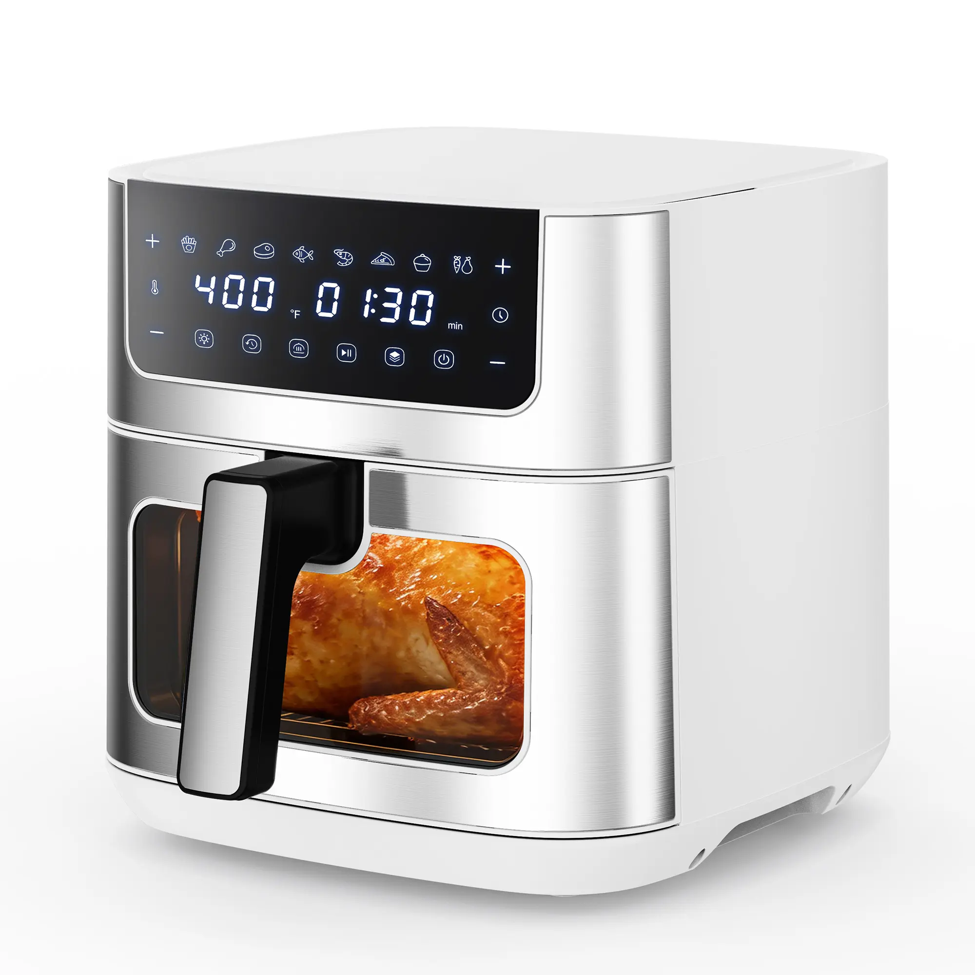 6.34QT Air Fryer with Window 8 Food Presets 400°F Max Heat 90-Min Timer Nonstick Dishwasher-Safe Basket for Air Fry Roast Reheat Bake Stainless Steel
