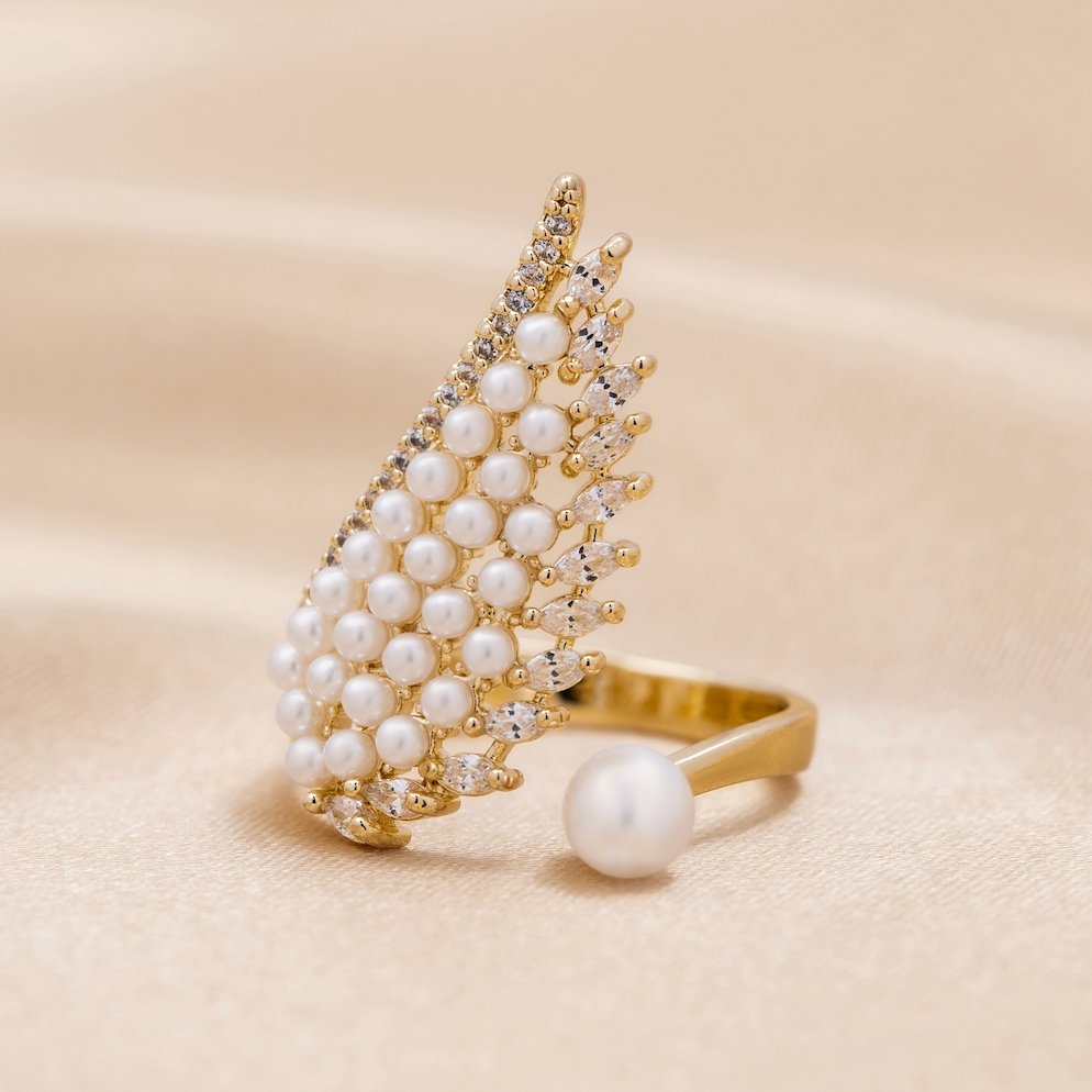 Pearl & Crystal Wing Wrap Ring