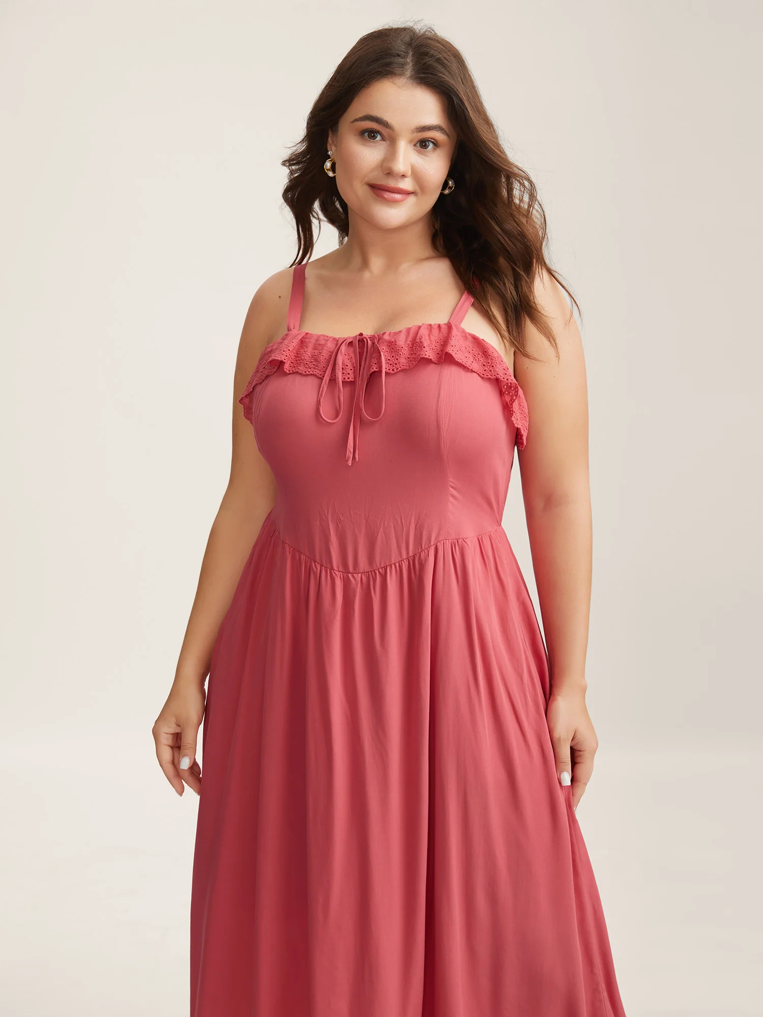 Rayon Lace Stretchy-Waist Midi Dress