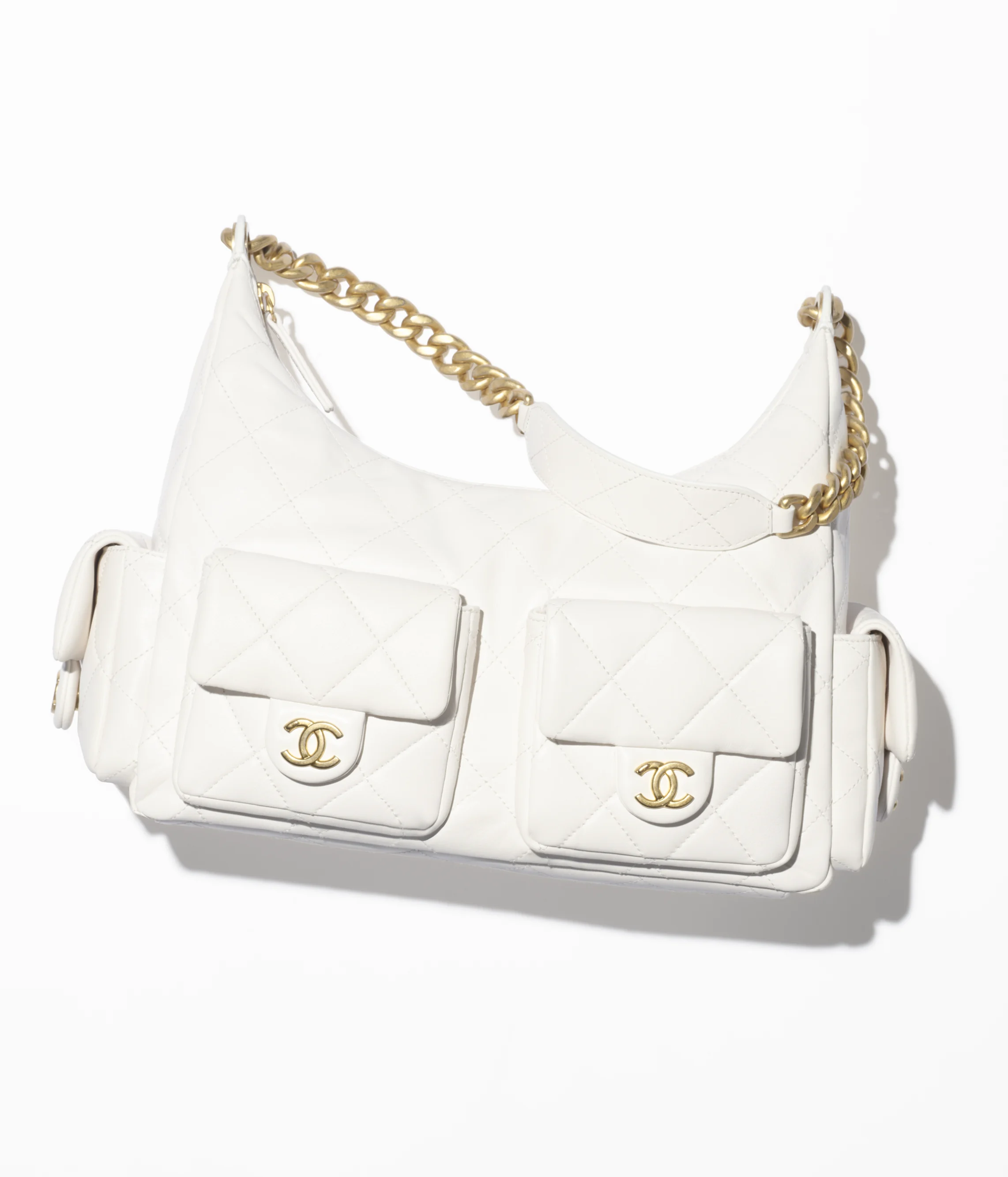 Chanel Maxi Hobo Bag Shiny Lambskin & Gold-Tone Metal White AS5302-B18791-10601