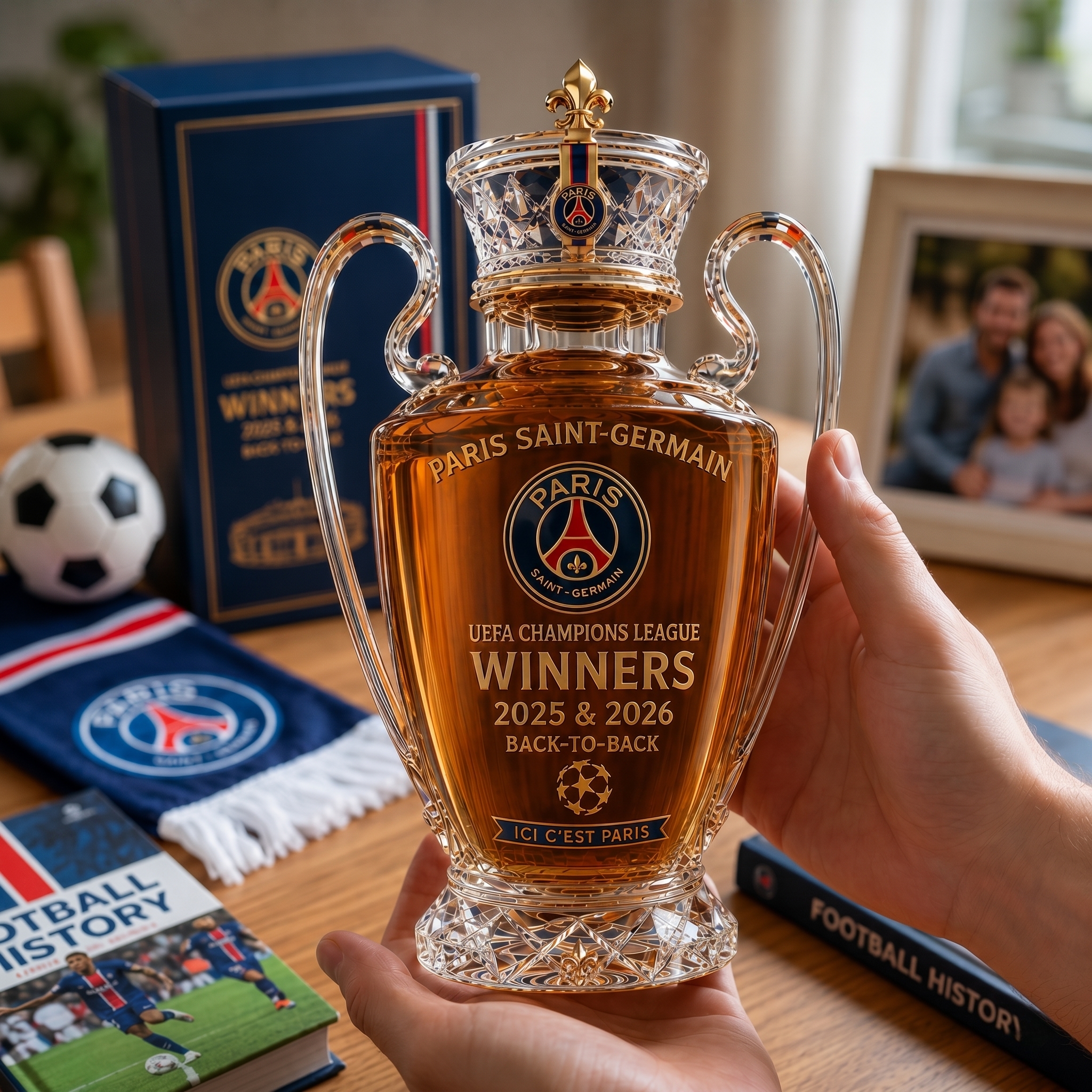 Paris Saint-Germain Back To Back Champions Trophy Whisky Bottle