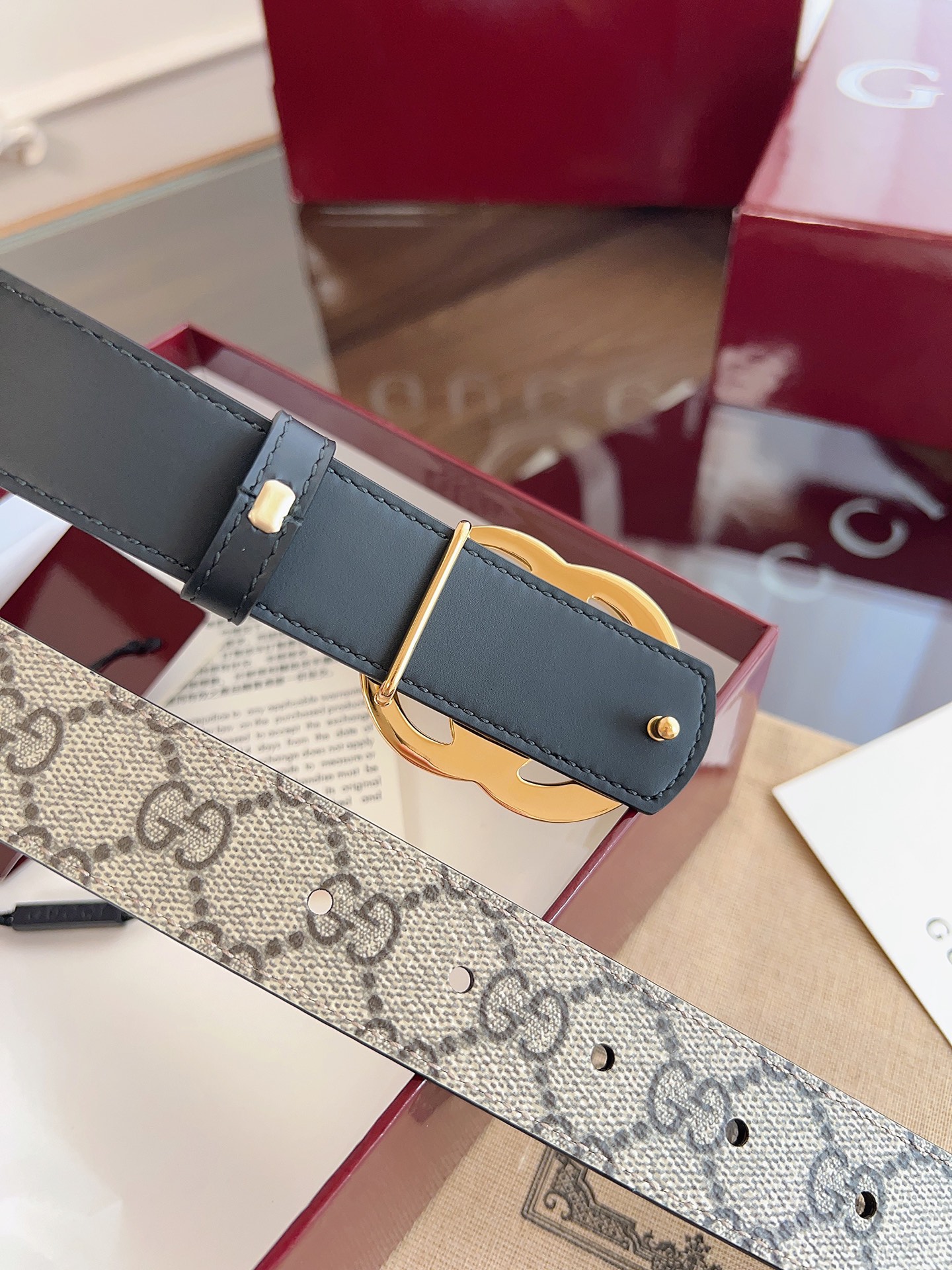 Gucci Double G steel buckle women's cowhide double-sided belt 3.0cm wide
