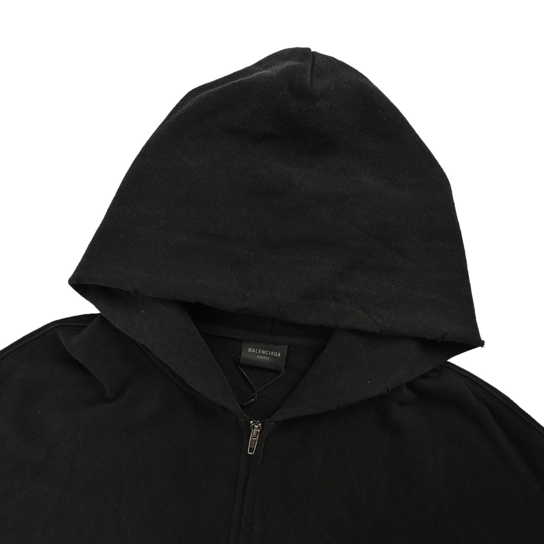 Balenciaga 24Fw blurred logo washed distressed zipper jacket
