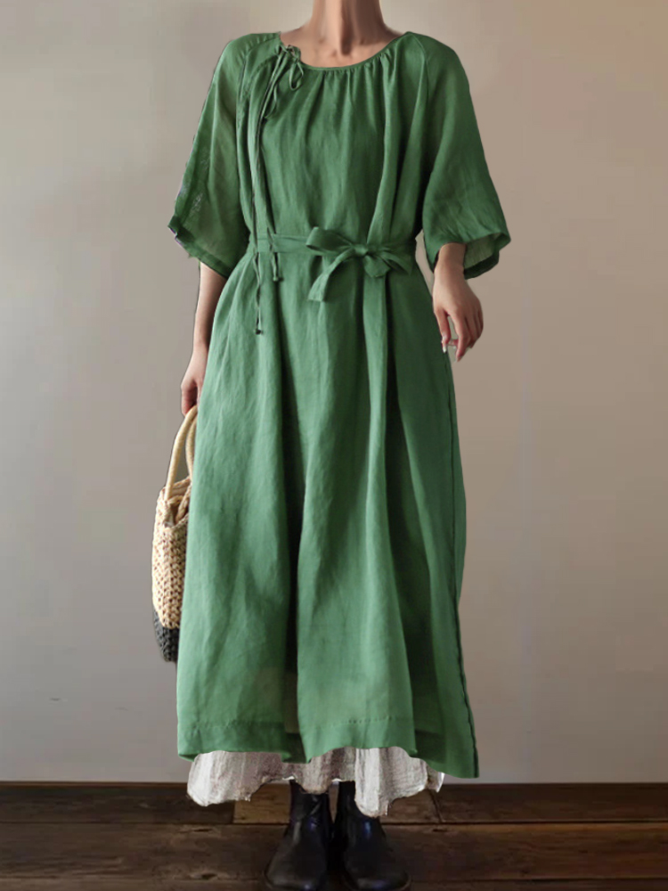 Vintage Tied Pleated Flowy Maxi Dress