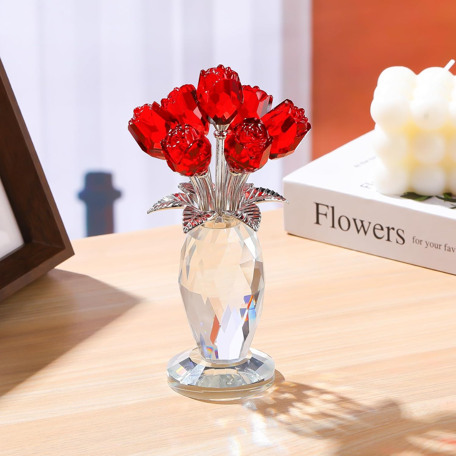 🔥ON SALE🔥Crystal Rose Flower Figurine with Vase