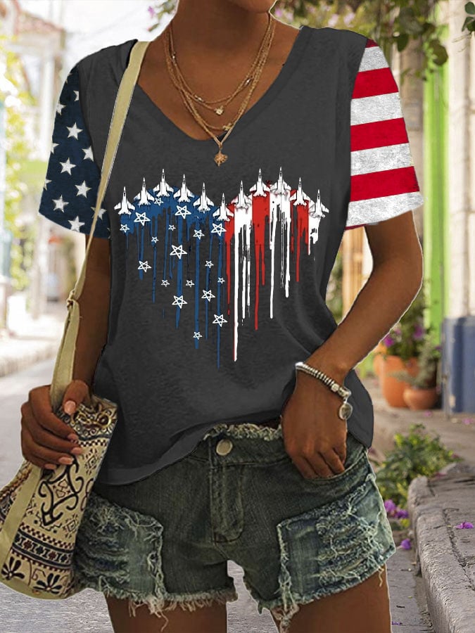 Women's Flag Independence Day Printed Casual T-Shirt
