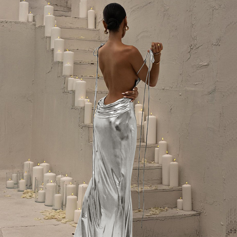 Sexy halter dress draped temperament dress