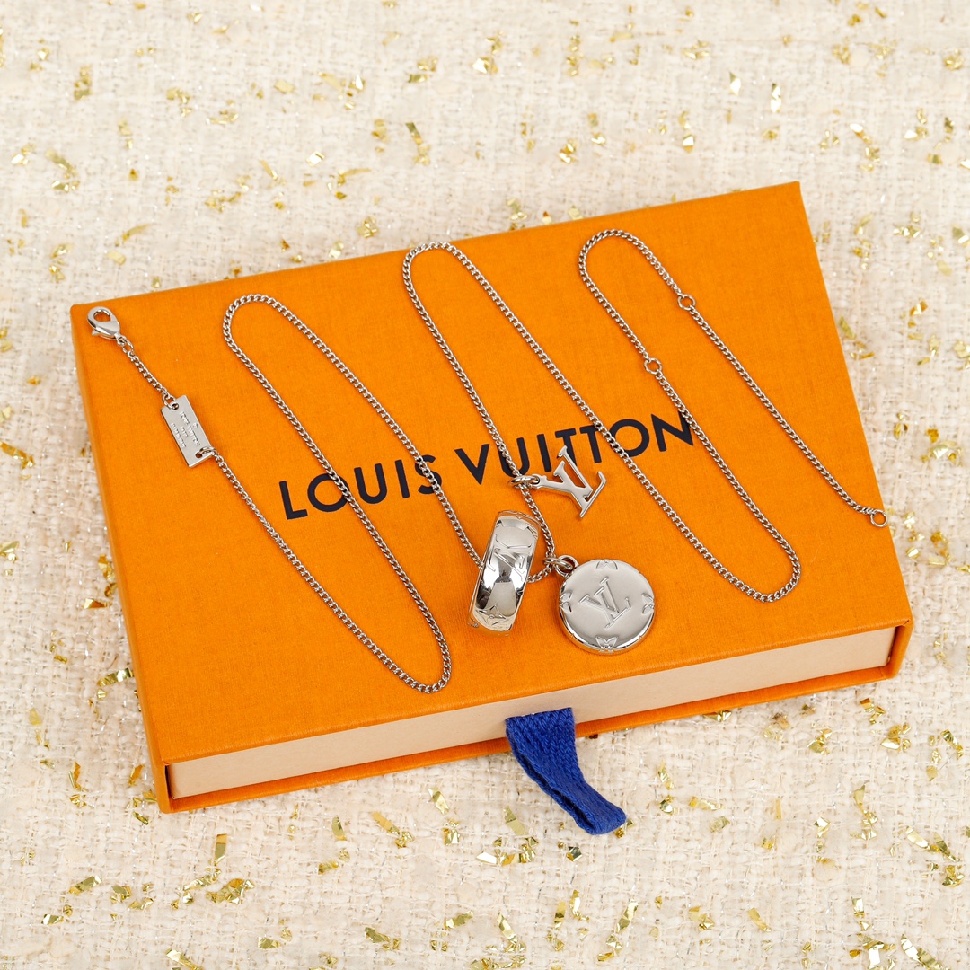 Louis Vuitton Floral Embossed Hoop Ring Necklace