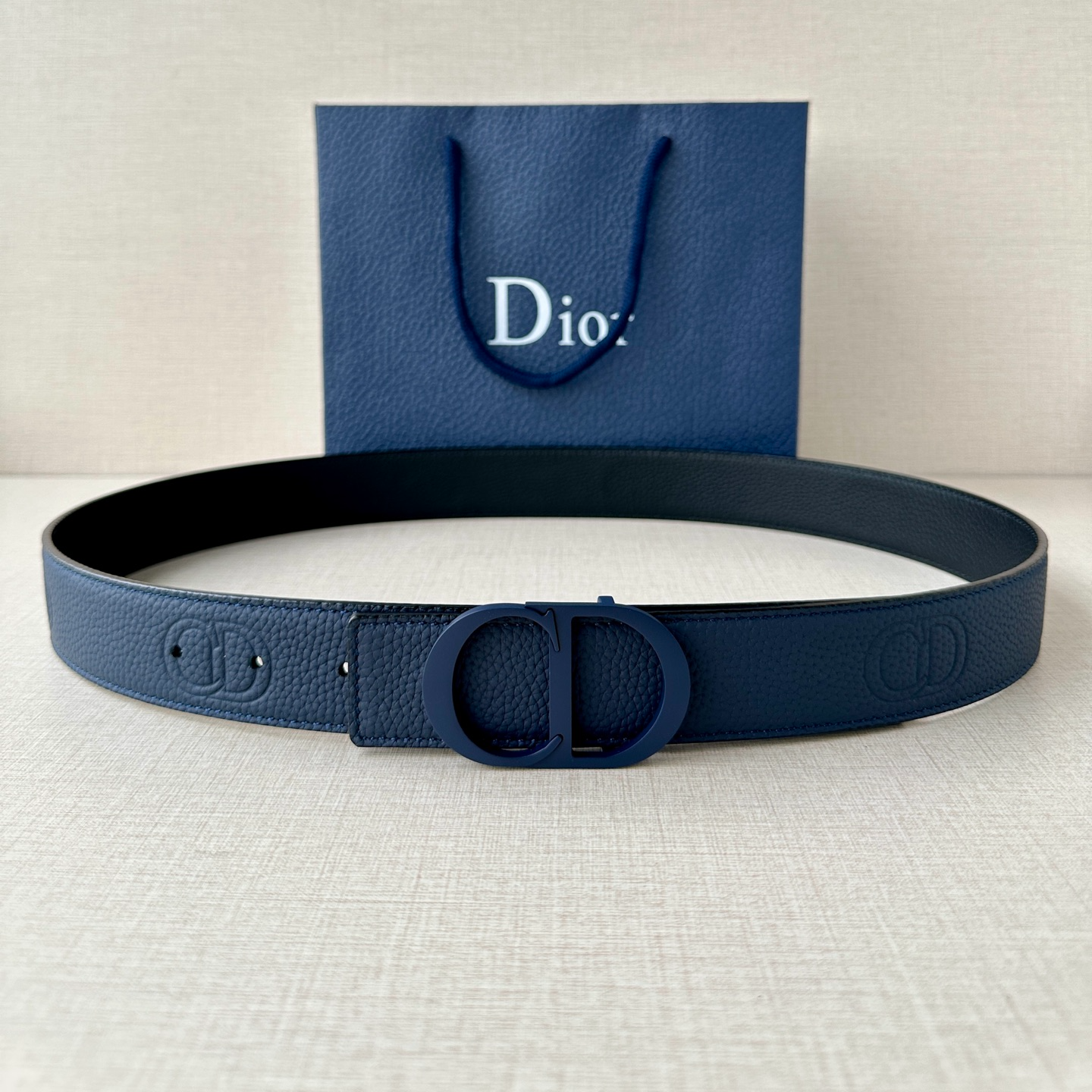 Dior embossed top layer leather belt 3.5CM wide
