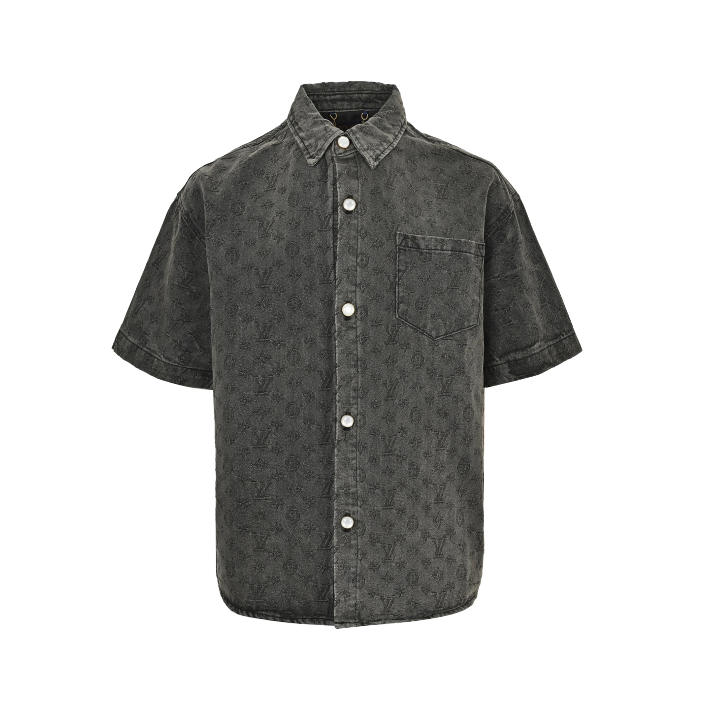 Louis Vuitton 25ss full print monogram grey jacquard denim short sleeve shirt