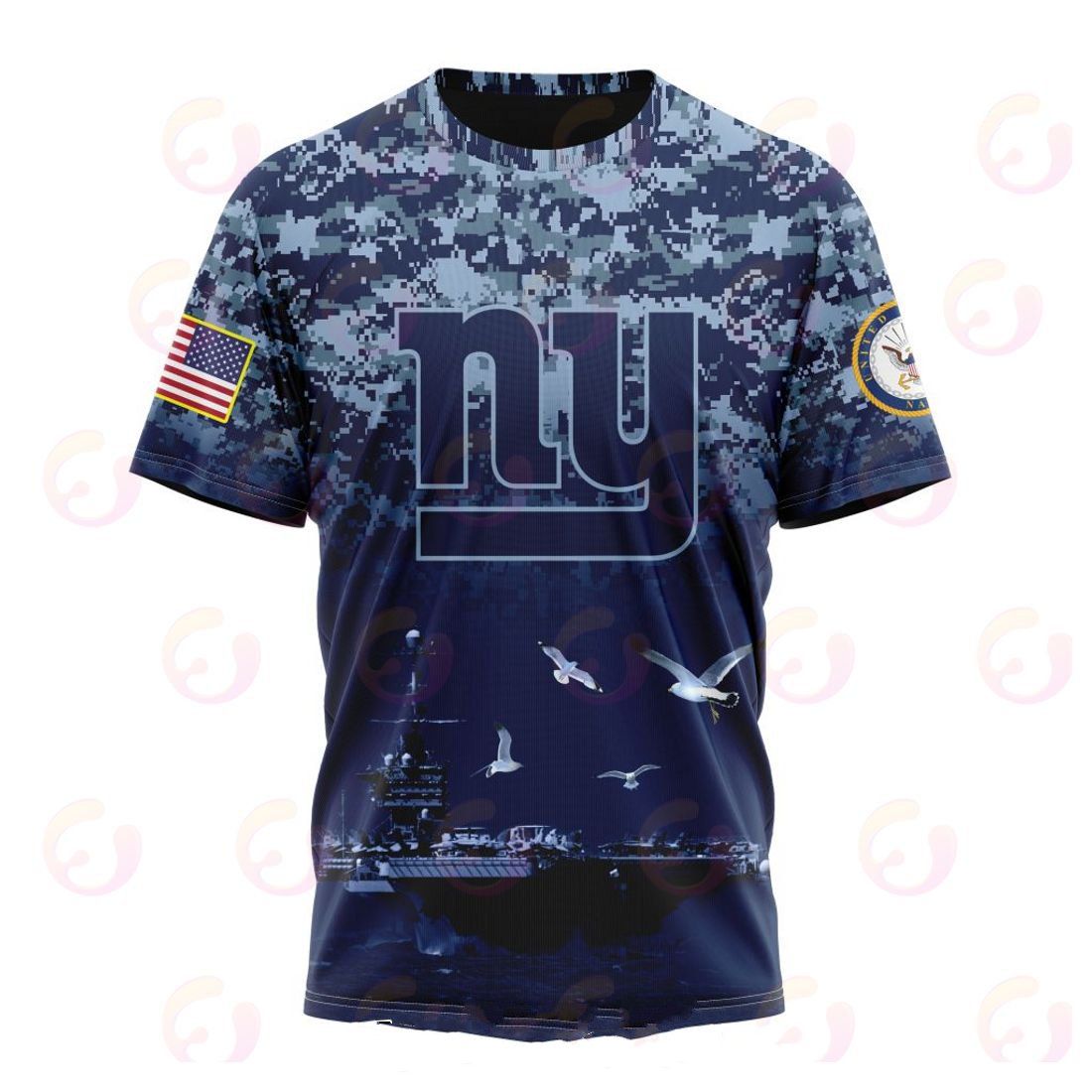 NEW YORK GIANTS 3D HOODIE HONOR US NAVY VETERANS