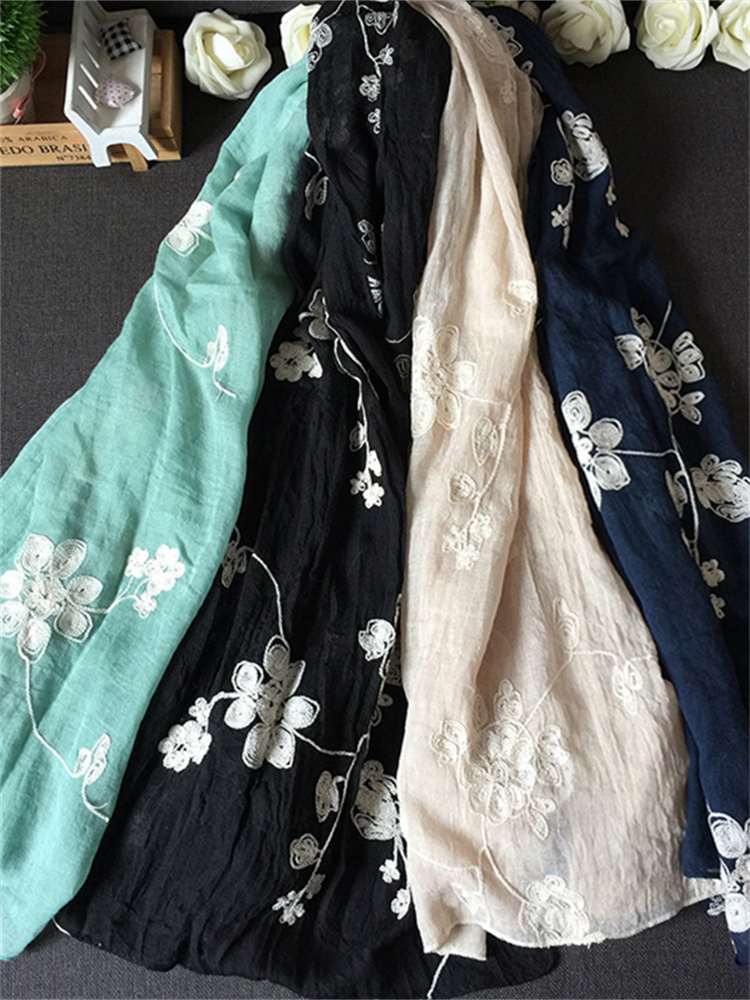 Vintage Floral Embroidered Woven Shawl