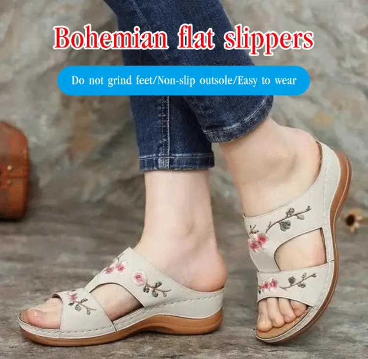 (🔥Last Day Promotion-SAVE 60% OFF)Flower Embroidered Vintage Casual Wedges Sandals-BUY 2 GET FREE SHIPPING!