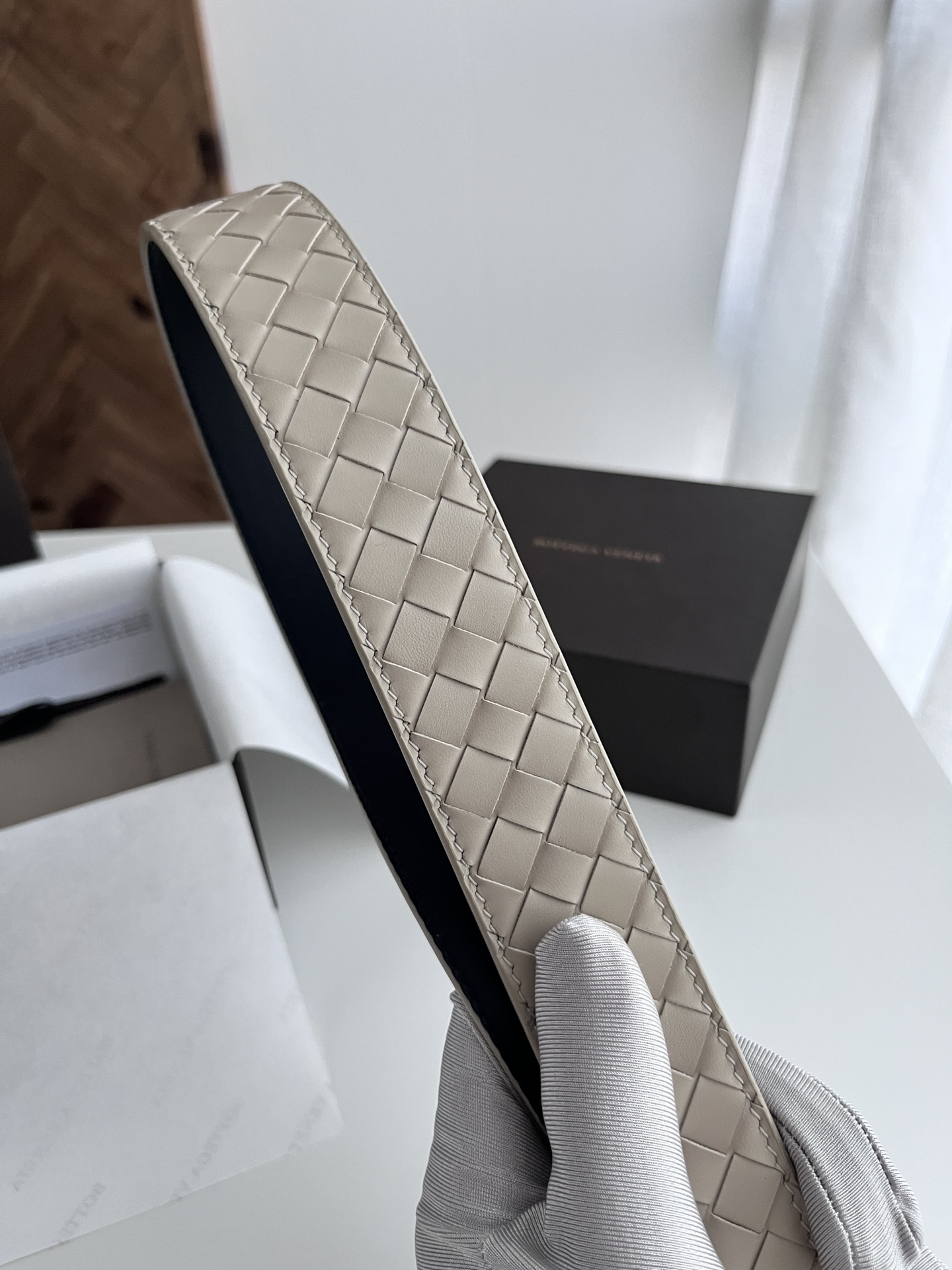 Bottega Veneta intreccio woven cowhide double-sided belt 3.5cm wide