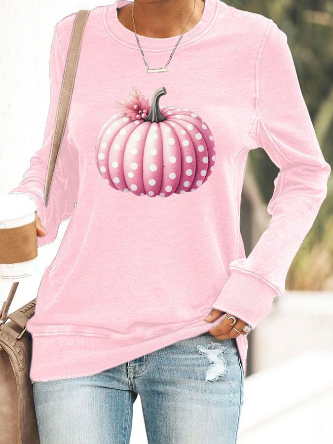 🔥Buy 3 Get 10% Off🔥Women's Pink Pumpkin Print Casual Sweatshirt