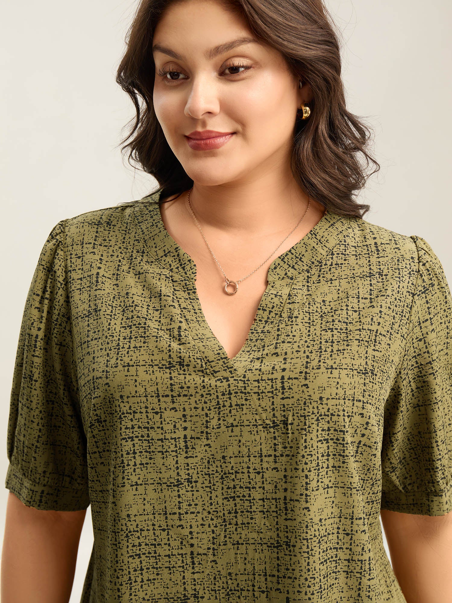 Geometric Print Puff Sleeve Blouse