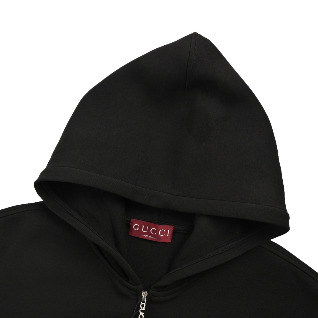 Gucci 24Fw small logo embroidered space cotton zip-up hooded sweatshirt