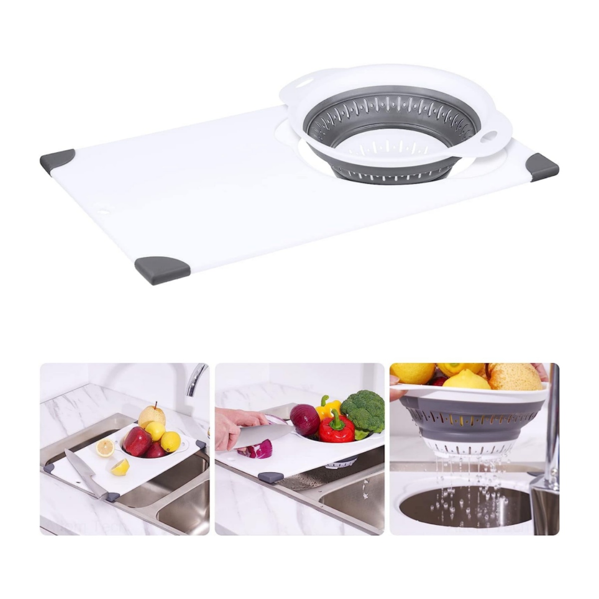 🔥Last Day 50% OFF🔥Over-the-Sink Flax Cutting Board with Collapsible Colander