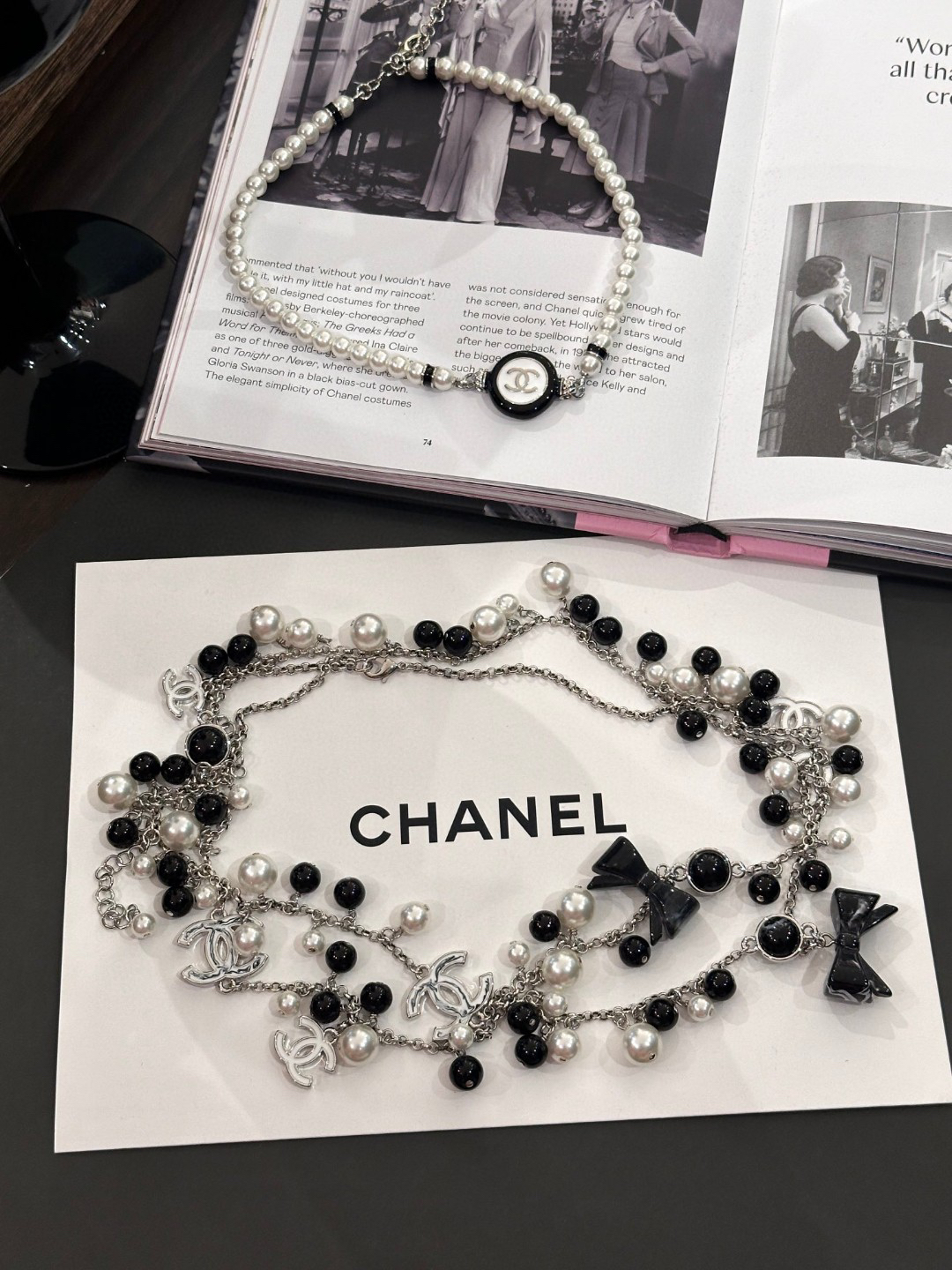 Chanel Black Bow Double C Sweater Chain