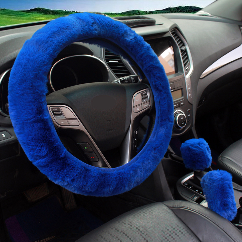 🚗🚗Winter warm plush car steering wheel three-piece set