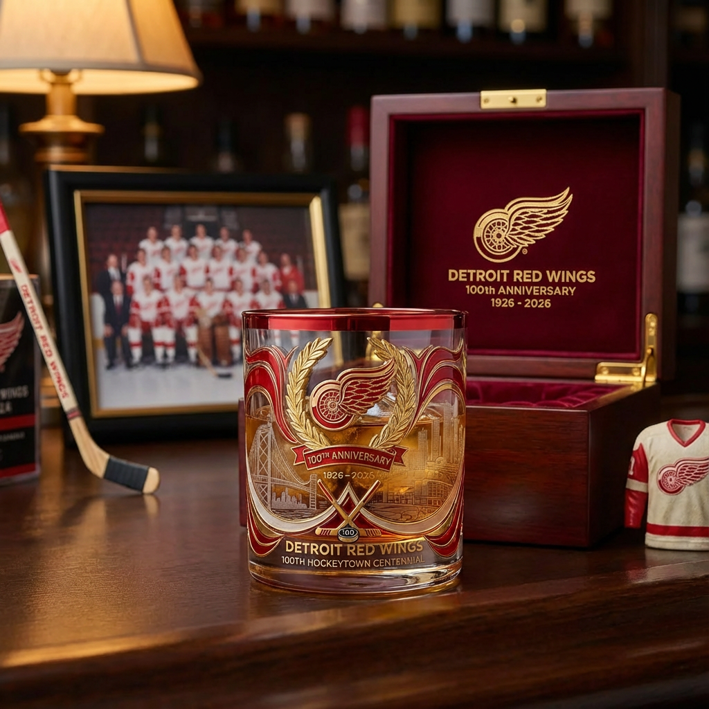 🥃 Detroit Red Wings – 100th Anniversary Whiskey Glass