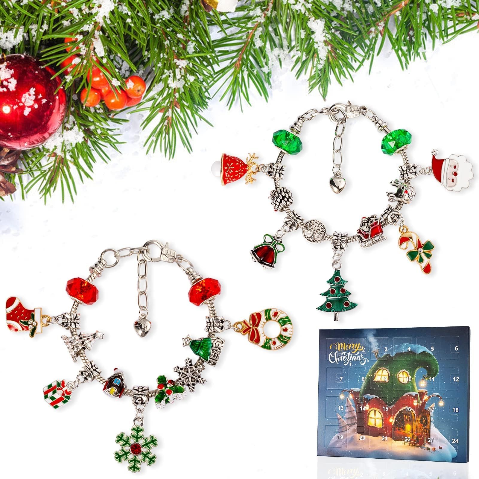 24 Pcs DIY Christmas Advent Calendar Bracelets Set