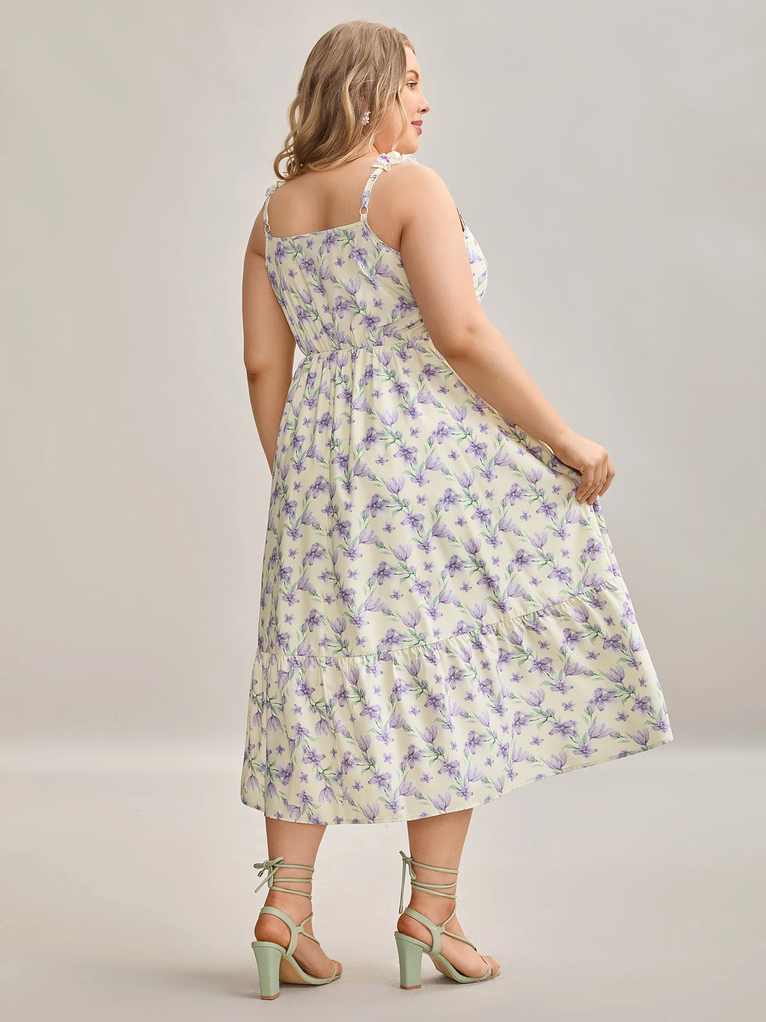 Vine Floral Pockets Stretchy Waist Midi Dress