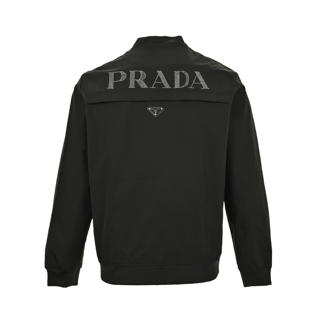 Prada 24Fw triangle logo back rhinestone lettering jacket