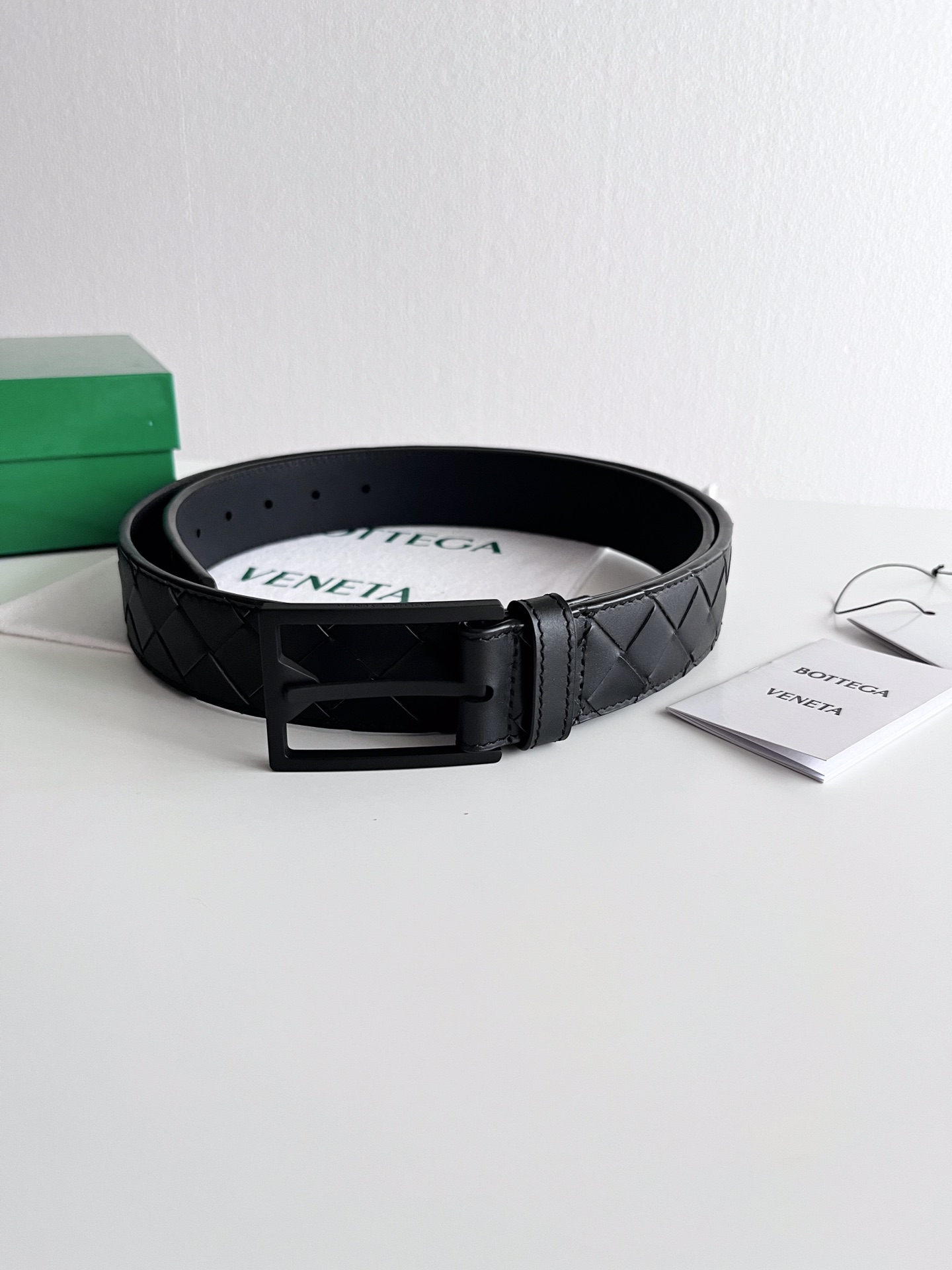 Bottega Veneta intreccio woven cowhide double-sided belt 3.5cm wide