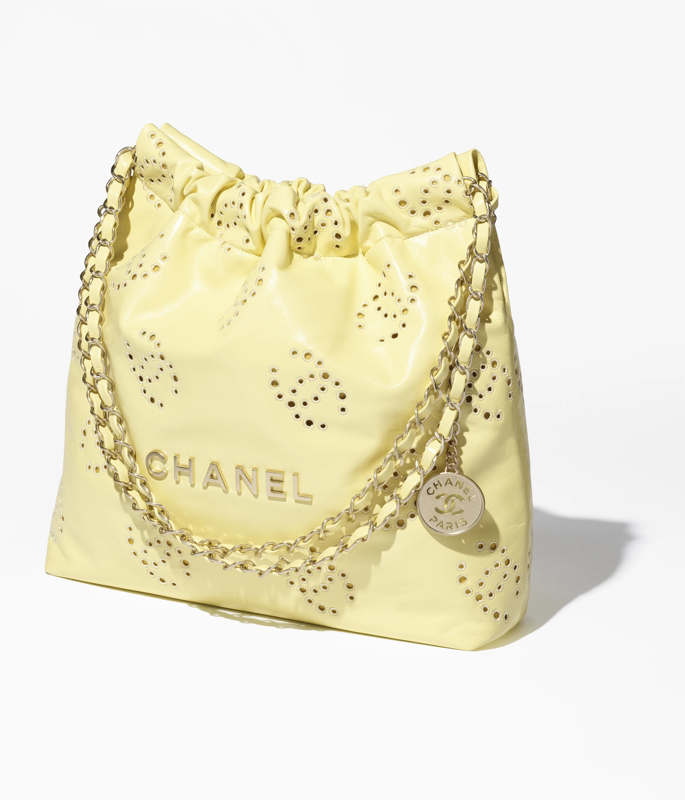 CHANEL 22 Small Handbag Shiny Calfskin & Gold-Tone Metal Light Yellow AS3260-B19648-NAAUK