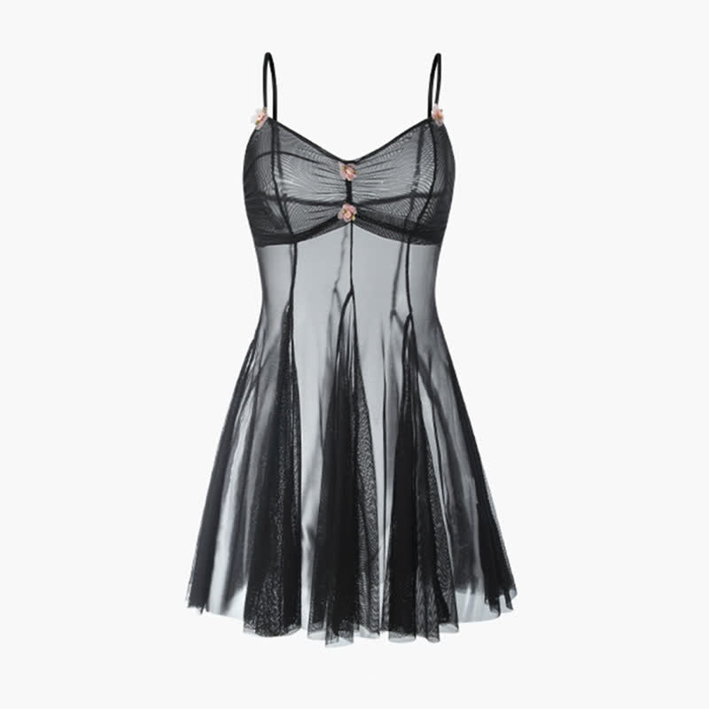 Sexy 3D Flower Lingerie See-through Slip Dress