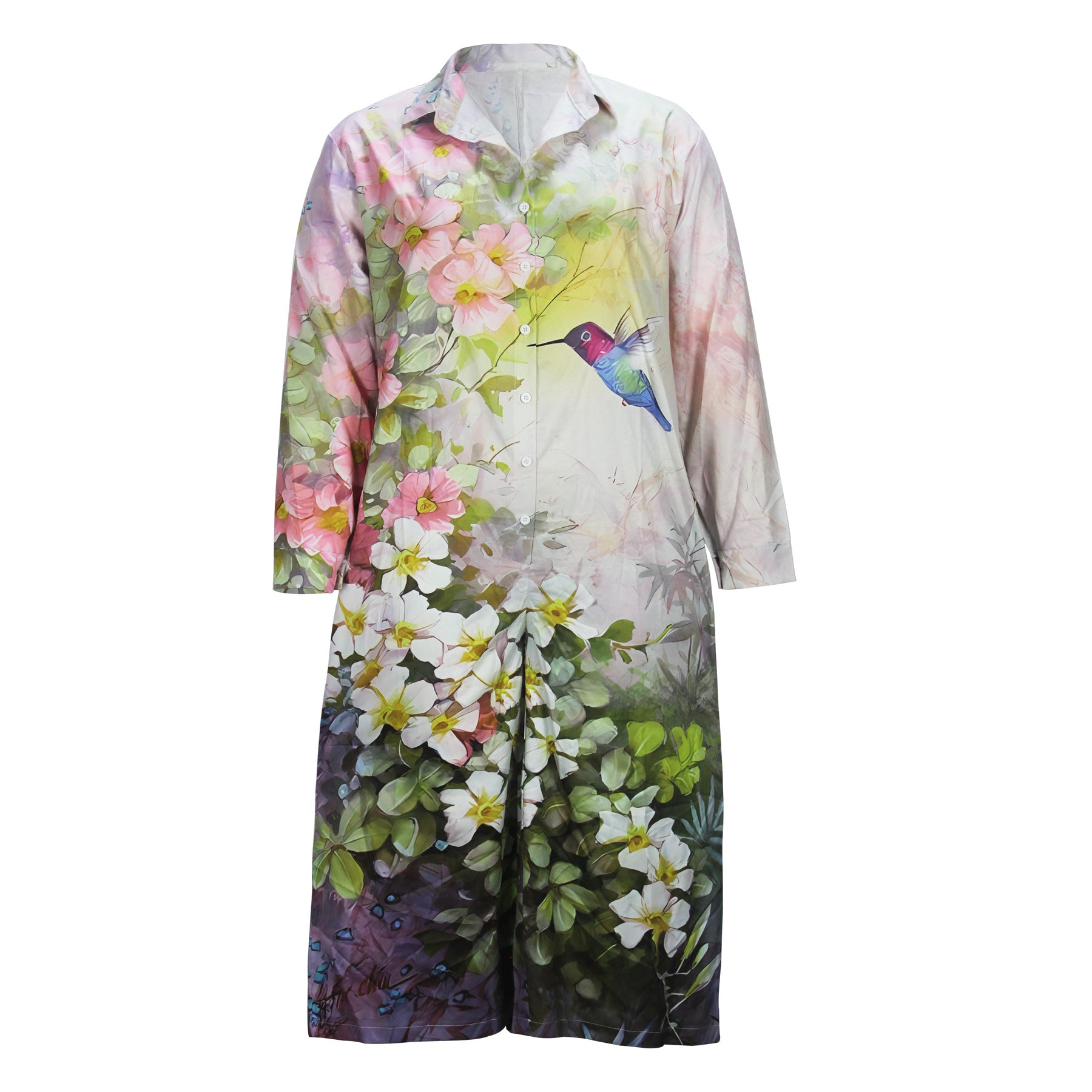 Plus Size Women Clothes Summer Women Wear Loose Printed Long Long Sleeve Jumpsuit