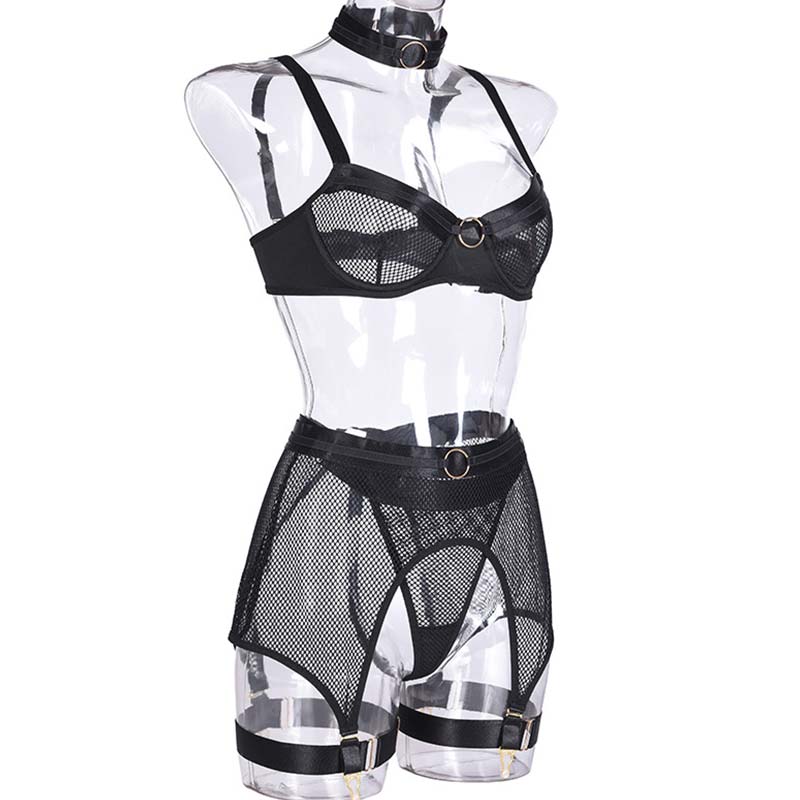 Ring Collar Mesh Lingerie Set