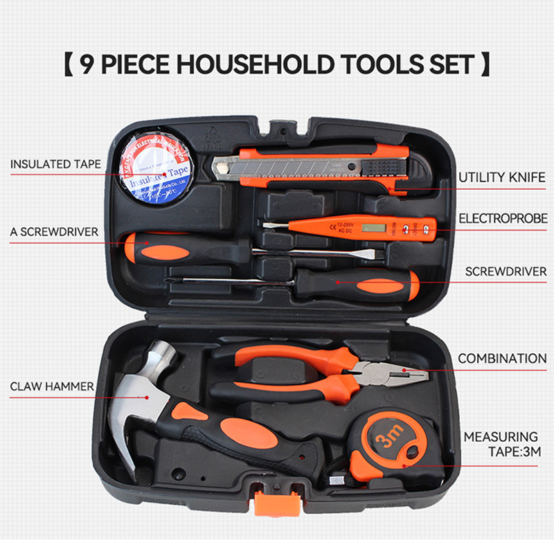 Toolbox 9-piece Art Knife Screwdriver Hammer Pliers Measuring Pen Combination Toolbox Small Industrial Toolbox Manual Tool Combination