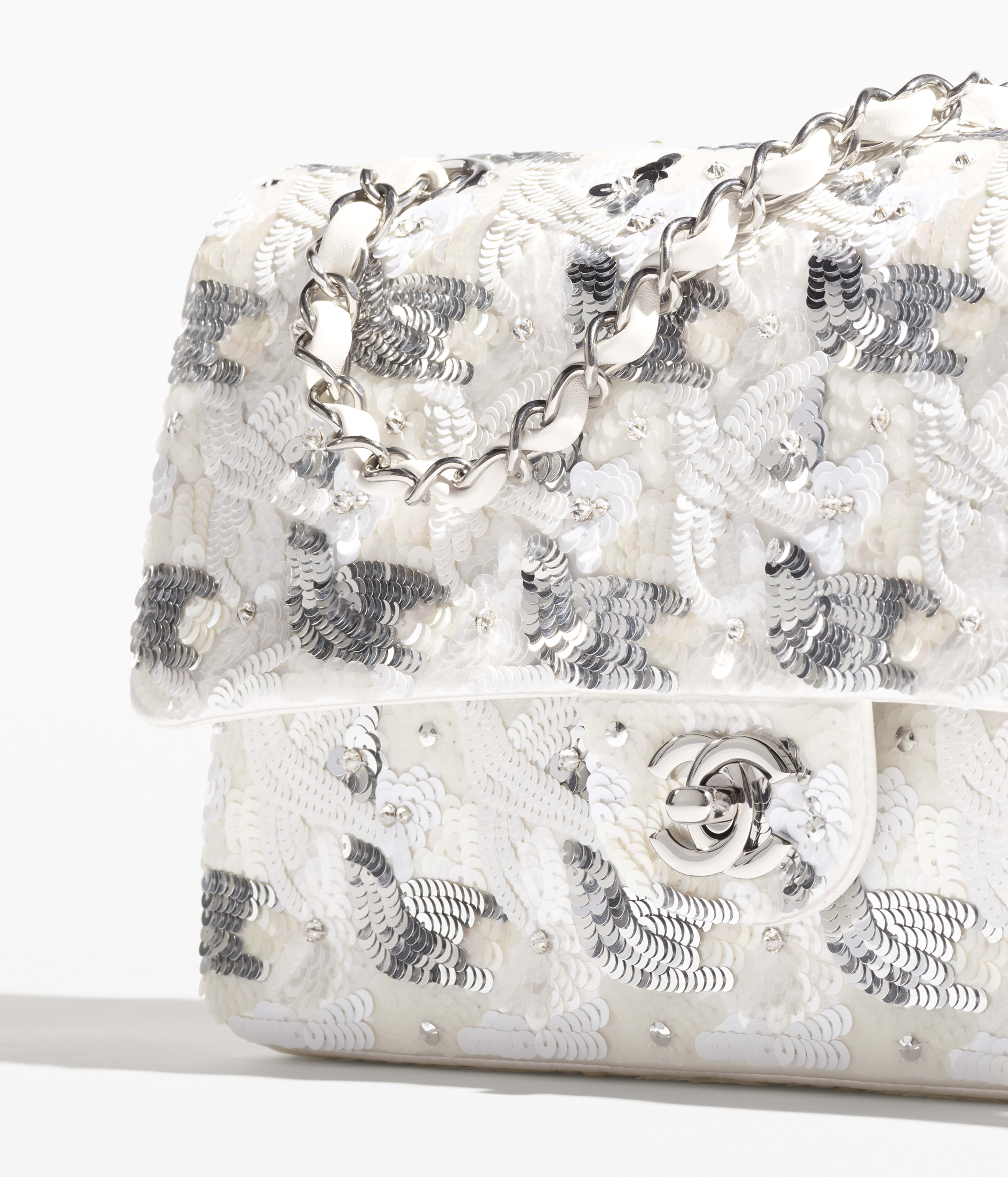 Chanel Classic 11.12 Handbag Embroidered satin, sequins, glass pearls and silver-tone metal A01112-B20591-U0972