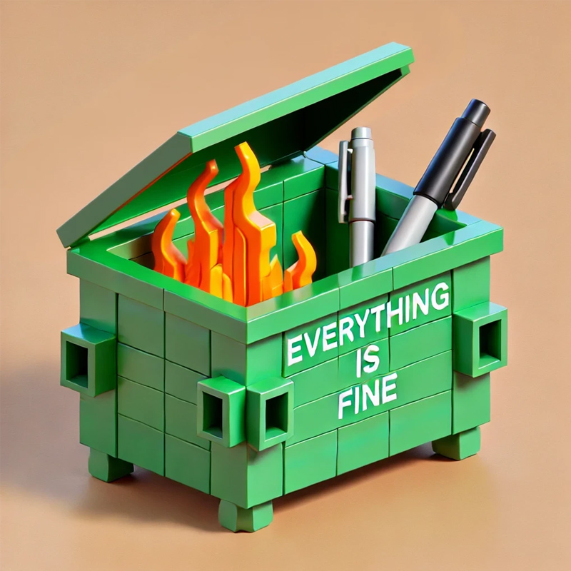 3D Block Puzzle Dumpster Fire Pencil Holder