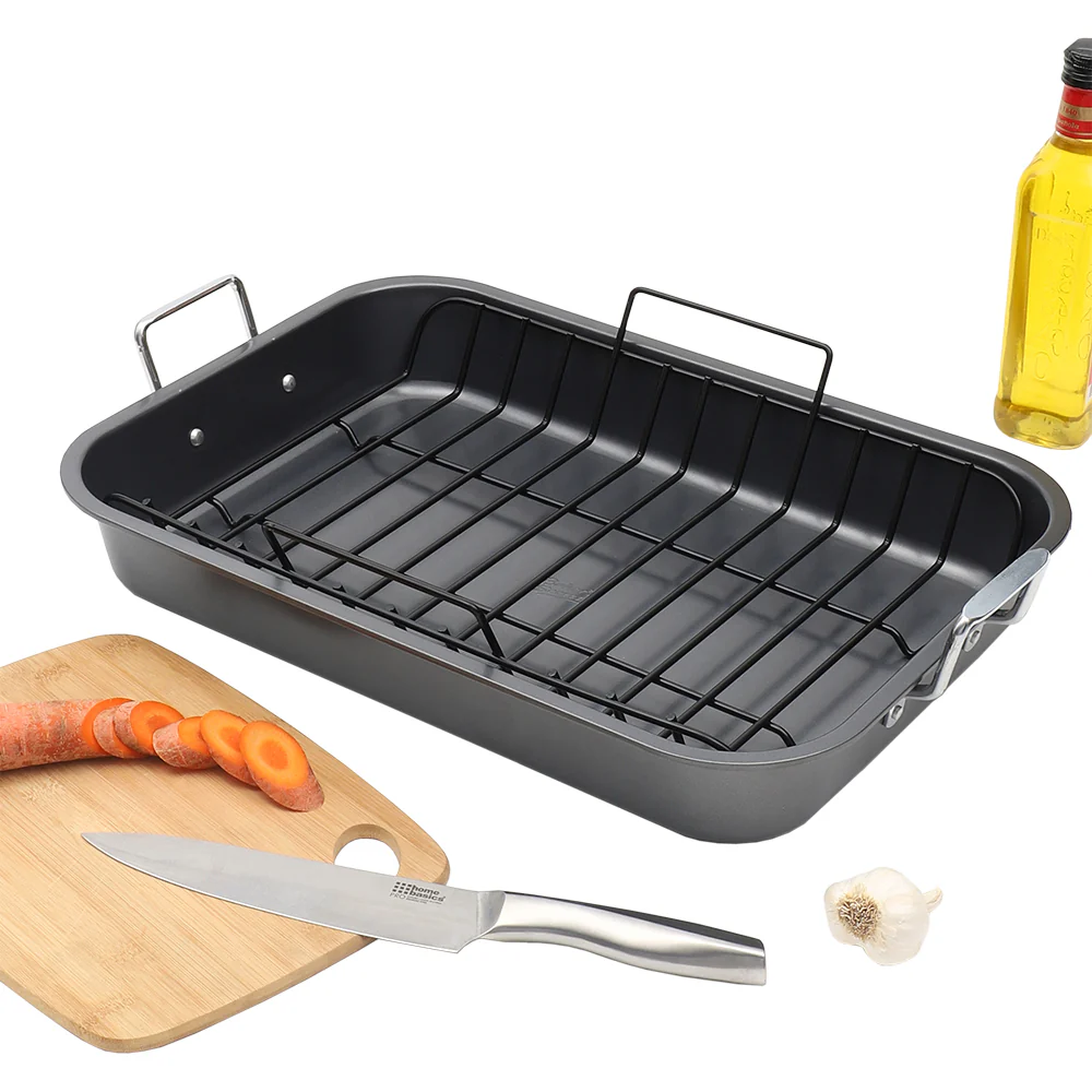 Baker..s Secret Enhanced 20-inch x 14-inch Non-Stick Steel Roaster Pan with Rack