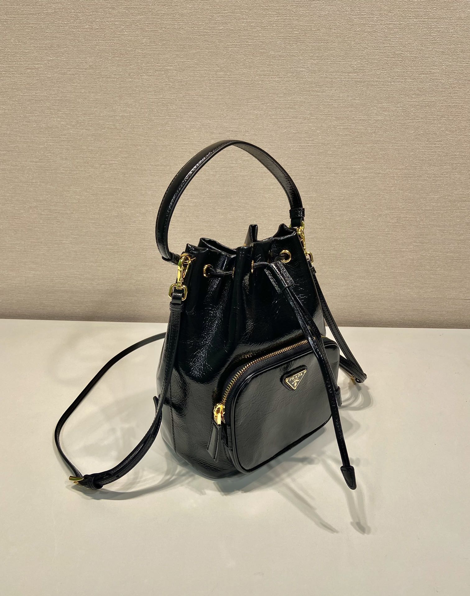 Prada waxed leather bucket bag 1BH038