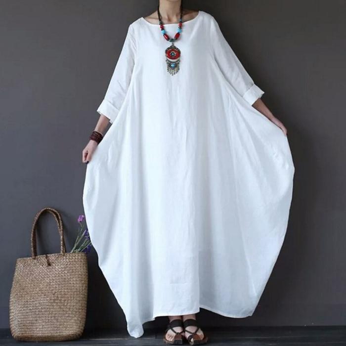Casual Loose Plus Size Cotton And Linen Long Dress