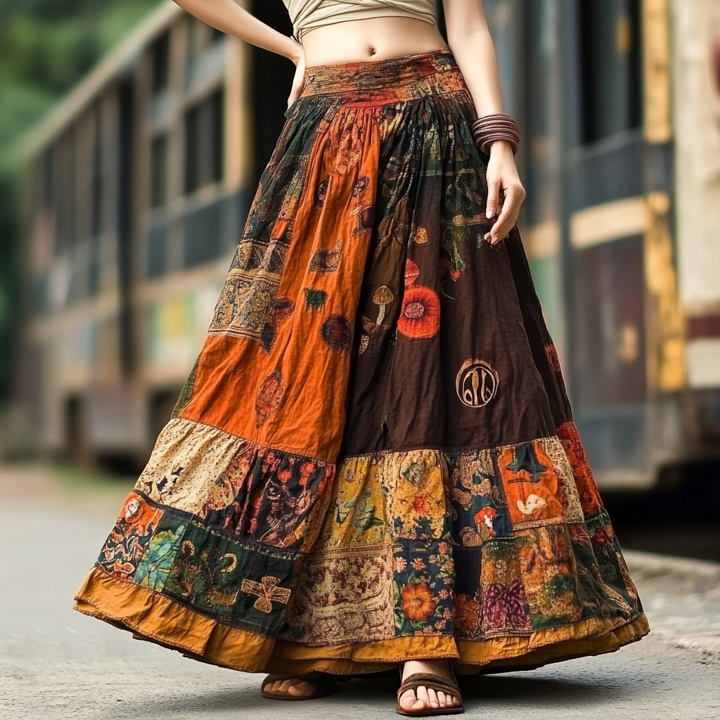 Women's Vintage Bohemian Art Linen Skirt