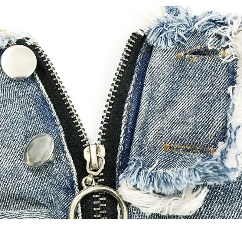 Sexy Hollow Out Zipper Denim Shorts Lingerie