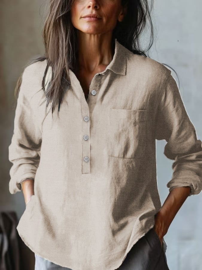 Women's Casual Loose Cotton And Linen Shirt