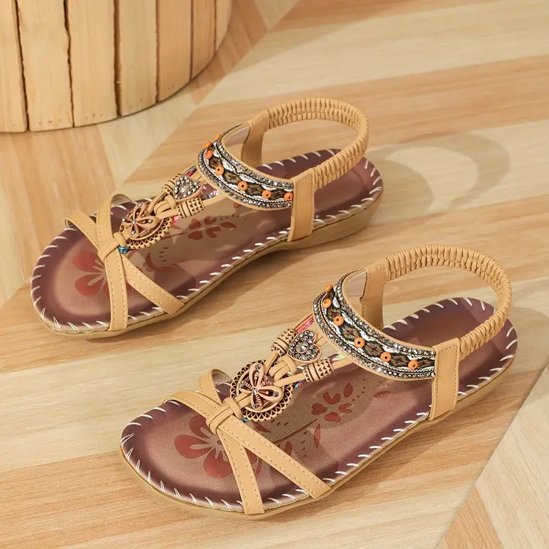 👣Women's rhinestone butterfly flat sandals, bohemian style open toe elastic summer sandals
