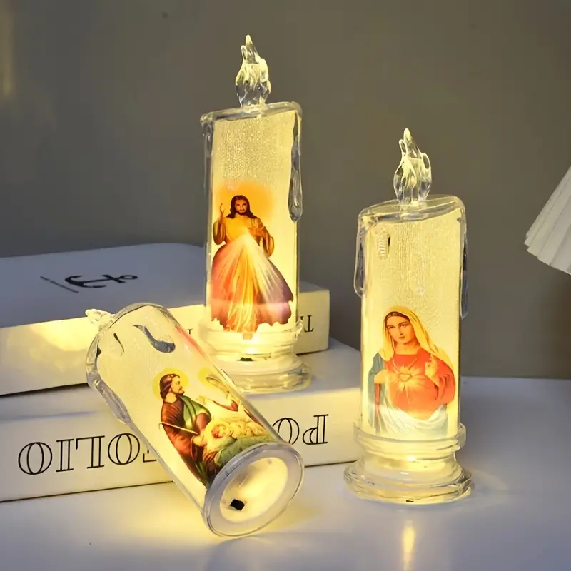🕯️🕯️LED prayer flameless candles, Jesus saints religious decoration, Christmas Easter gift-Buy 5 Free Shipping
