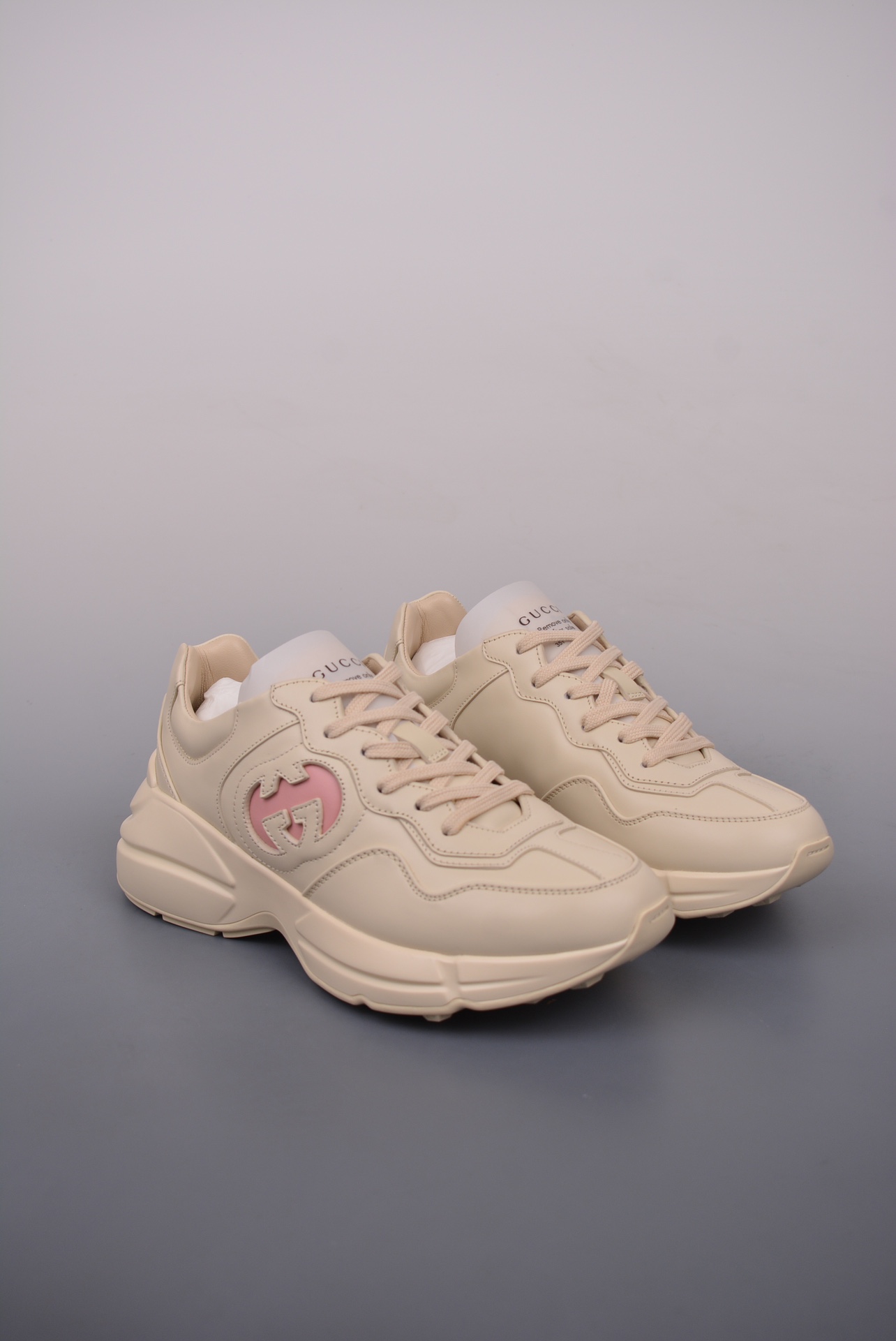 Gucci Leather Ivory Light Pink Double G Hollow