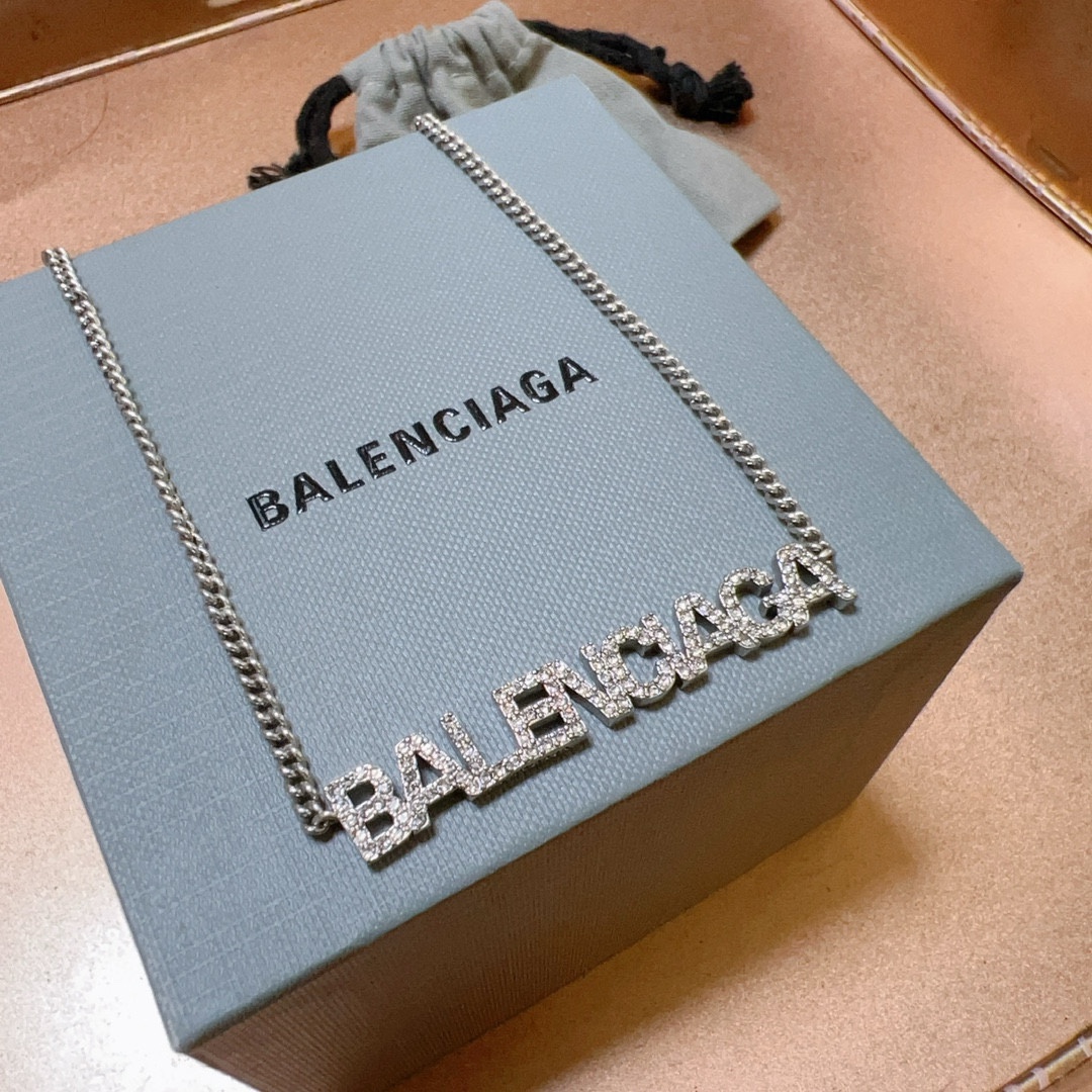 Balenciaga Font Diamond Chain Necklace