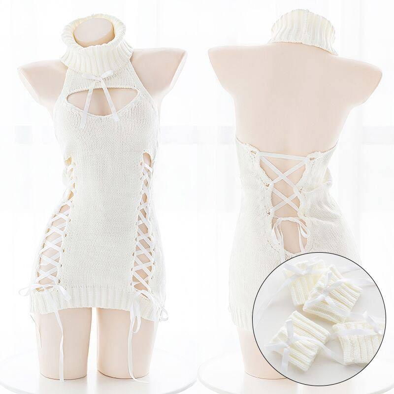 High Neck Hollow Out Halter Knitted Lingerie